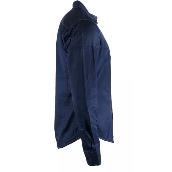 Black Men's long Sleeve Button down Shirt navy - Picture 4 of 9